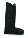 Mou Eskimo Black Boots With Braided Effect And Logo Patch On The Rear In Leather Woman In Black