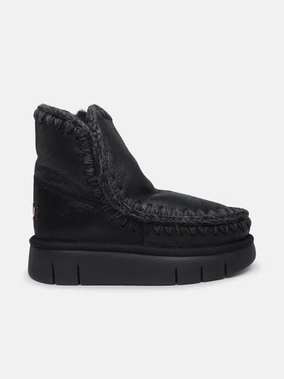 Mou Eskimo Black Sheepskin Ankle Boots In Animal Print