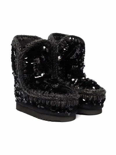 Mou Kids' Eskimo Boots With Sequins In Nero