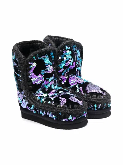 Mou Kids' Eskimo Boots With Sequins In Nero