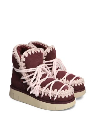 Mou Eskimo Bounce Crochet-trim Lace-up Boots In Red