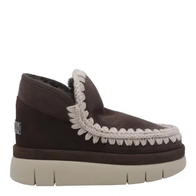 Mou Eskimo Bounce Crochet-trim Platform Ankle Boots In Brown