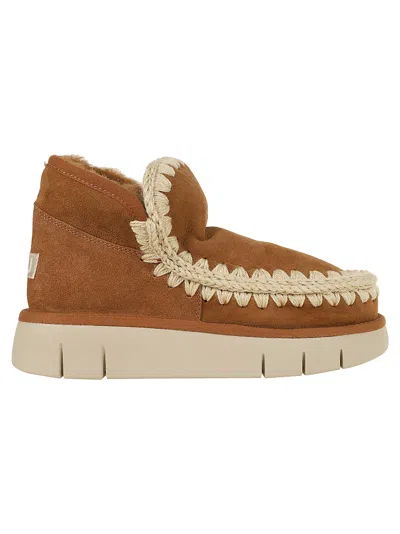Mou Brown Sheep Skin Ankle Boots In Multi