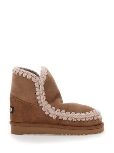 Mou Eskimo Brown Boots With Rear Logo Patch In Suede Woman