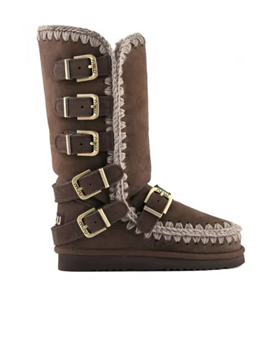 Mou Eskimo Buckle Strap Boots In Brown