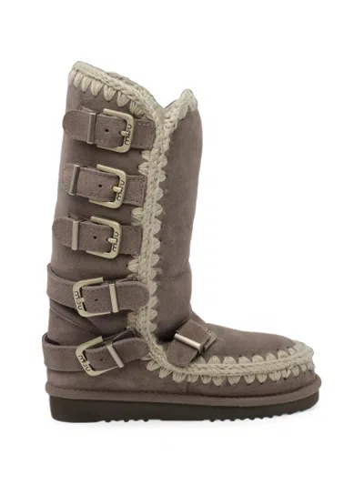Mou Eskimo Buckle-fastening Crochet-trim Boots In Gray