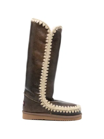 Mou Eskimo Contrast-trim Boots In Brown