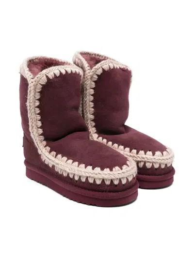 Mou Kids' Eskimo Crochet-trimmed Suede Boots In Red