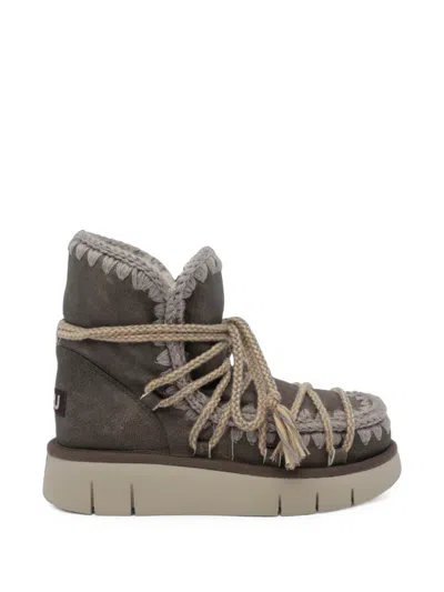 Mou Eskimo Crochet-trim Lace-up Boots In Gray