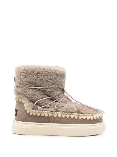 Mou Eskimo Crochet-trim Shearling Ankle Boots In Neutral