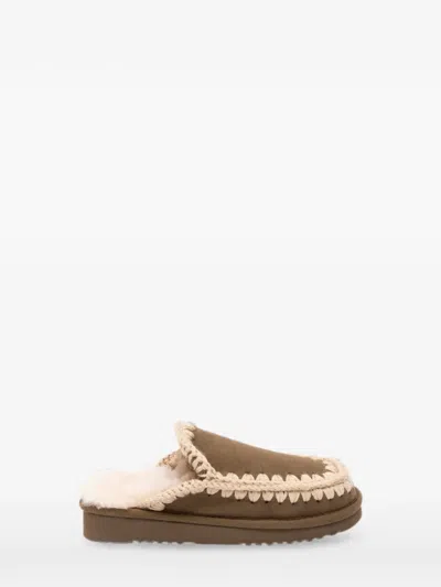Mou Eskimo Crochet-trim Sheepskin Slippers In Brown