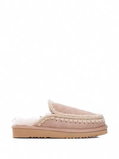 Mou Eskimo Crochet-trim Slip-on Slippers In Pink