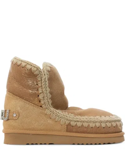 Mou Eskimo Embellished-logo Crocheted Boots In Neutral