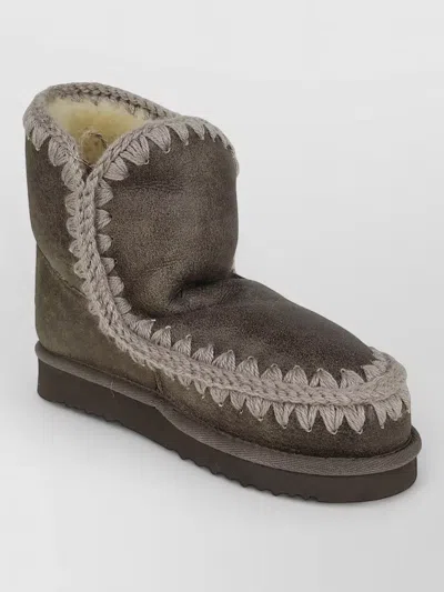 Mou Eskimo Flat Sole Round Toe Boots In Gray