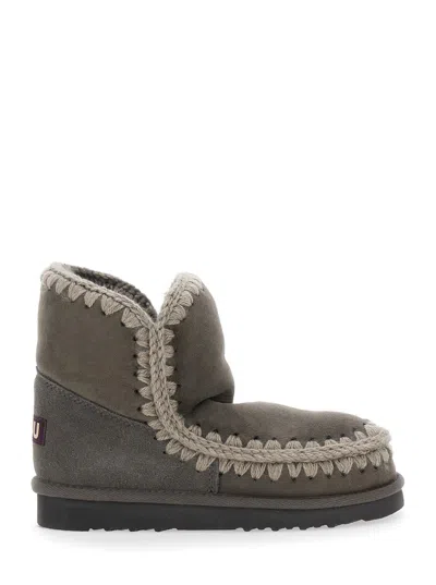 Mou Eskimo Grey Ankle Boots With Crochet Details And Logo Patch On The Rear In Suede Woman In Gray