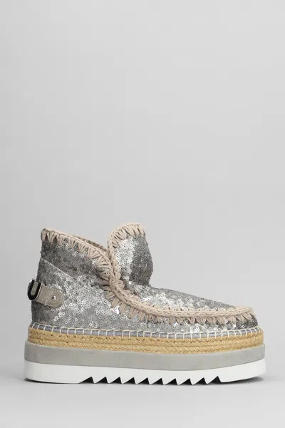 MOU ESKIMO JUTE EVA LOW HEELS ANKLE BOOTS IN GUNMETAL SYNTHETIC FIBERS