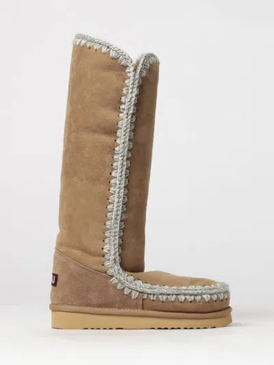 Mou Eskimo Knee-high Boots In Suede With Wool Lining And Contrast Stitching In Brown