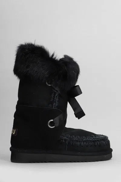 Mou Eskimo Lace And Fur Low Heels Boots In Black