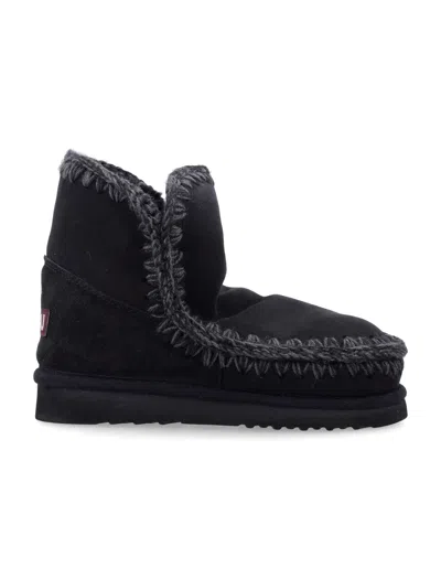 Mou Eskimo Mini 18 Double-face Sheepskin Boots With Wool Crochet Stitching In Black