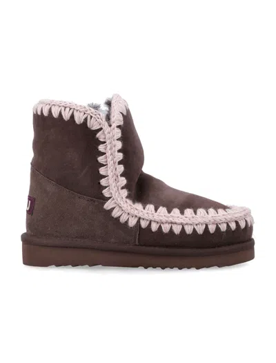 Mou Eskimo Mini Double-face Sheepskin Boots With Wool Crochet Stitching In Brown
