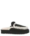 Mou Eskimo Stitching Slipper-mule In Black Suede In Black
