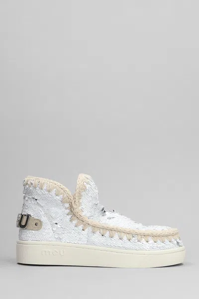 MOU ESKIMO NEW LOW HEELS ANKLE BOOTS IN WHITE SYNTHETIC FIBERS