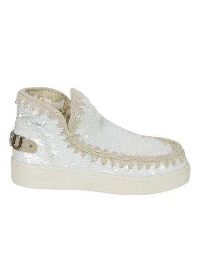 Mou Eskimo New Low Heels Ankle Boots In White Synthetic Fibers