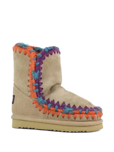 Mou Kids' Eskimo Overstitching Suede Boots In Neutral