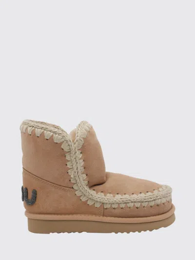 Mou Eskimo Sheepskin Ankle Boots With Embroidery And Glitter Logo Back In Brown
