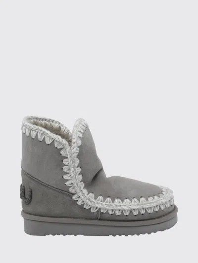 Mou Eskimo Sheepskin Ankle Boots With Embroidery And Glitter Logo Back In Gray