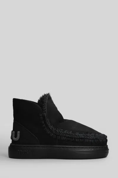 Mou Eskimo Sneaker Bold Low Heels Ankle Boots In Black Suede