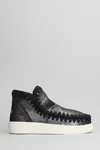 Mou Eskimo Sneaker Low Heels Ankle Boots In Black Glitter In Black
