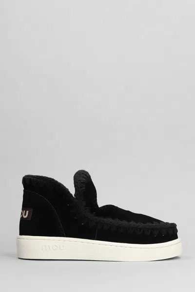 Mou Eskimo Sneaker Low Heels Ankle Boots In Black Suede