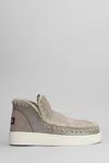 Mou Eskimo Sneaker Low Heels Ankle Boots In Grey Glitter In Grey