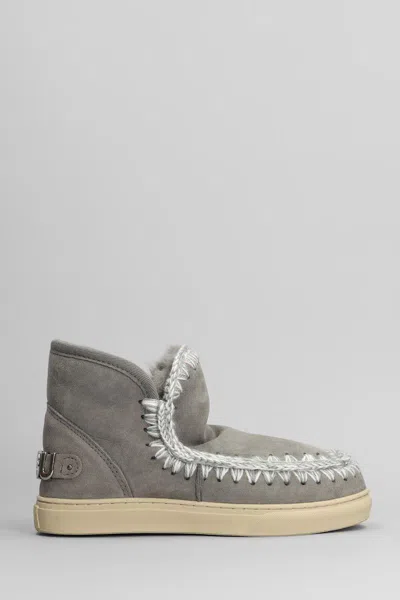 Mou Eskimo Sneaker Low Heels Ankle Boots In Grey Suede