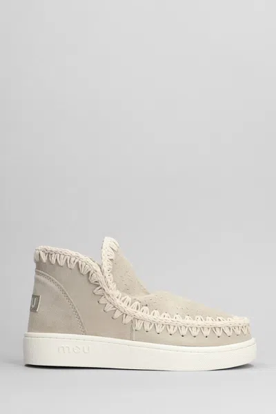 Mou Eskimo Sneaker Low Heels Ankle Boots In Beige Suede