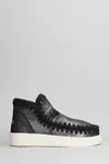 Mou Eskimo Sneaker Low Heels Ankle Boots In Black Glitter In Black