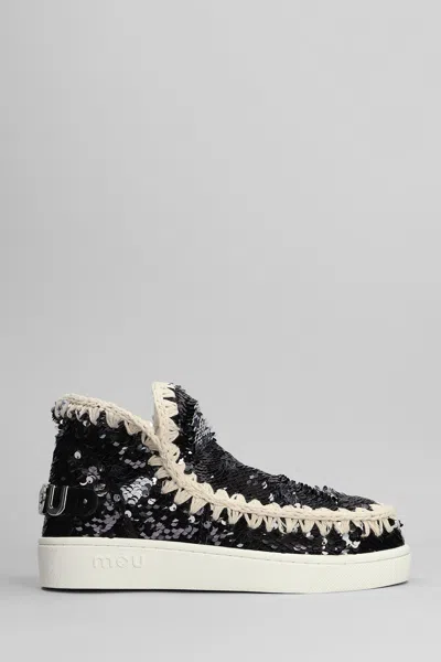 Mou Eskimo Sneaker Low Heels Ankle Boots In Black Synthetic Fibers