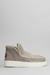 Mou Eskimo Sneaker Low Heels Ankle Boots In Grey Glitter
