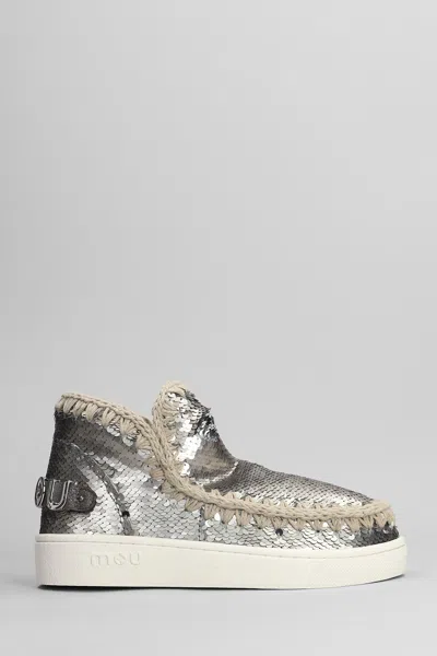 MOU ESKIMO SNEAKER LOW HEELS ANKLE BOOTS IN GUNMETAL SYNTHETIC FIBERS
