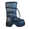 MOU ESKIMO SNOW BOOT IN METAL PRINT SILVER ON BLACK