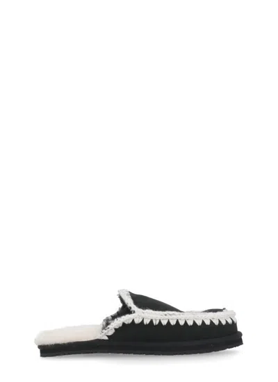 Mou Eskimo Stitch Slippers In Black