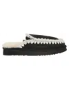 Mou Eskimo Stitching Slipper-mule In Black Suede In Bkwhi Black White