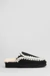 Mou Eskimo Stitching Slipper-mule In Black Suede In Bkwhi Black White