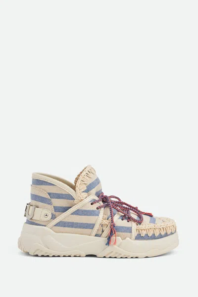 Mou Eskimo Trainer Striped Fabric Lace Up In Multicolore