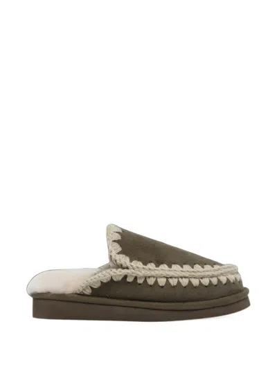 Mou Eskimo Whipstitch Suede Slippers In Brown