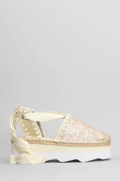 Mou Espa Sandal Espadrilles In Rose-pink Leather In Gold