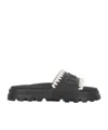 Mou Eva Logo-embossed Open-toe Slides In Black