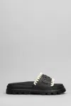 Mou Eva Logo-embossed Open-toe Slides In Black