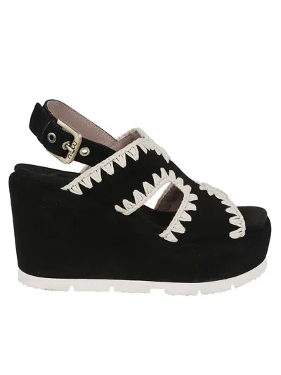 Mou Eva Wedge Back Strap In Bkwh Black White